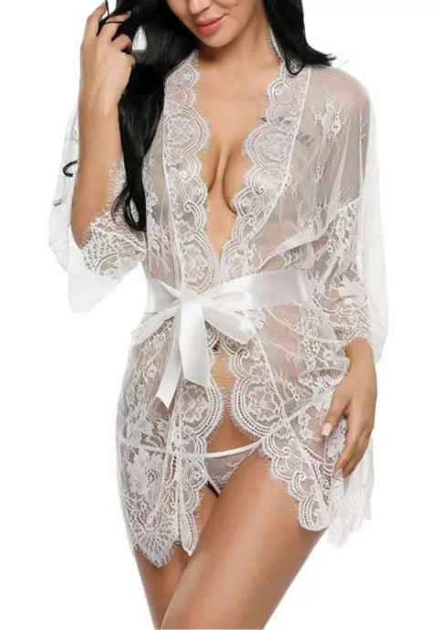 Sultry Lace Robe with Elegant Bow Detail