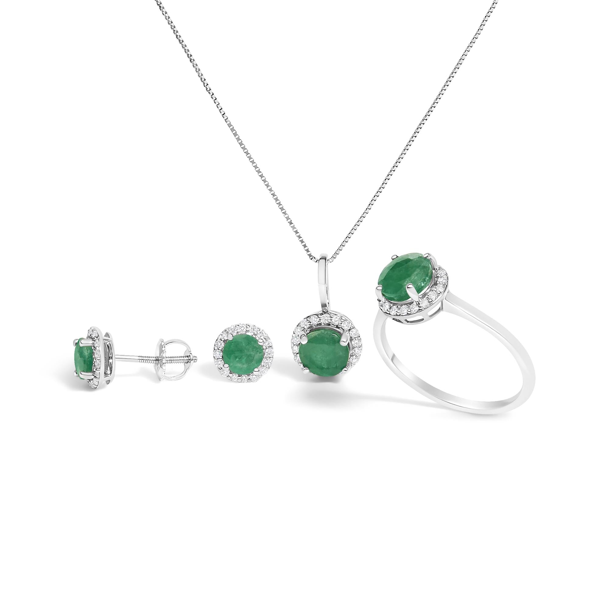 10K Gold Gemstone and 3/8 Cttw Diamond Halo Jewelry Set (Earrings, Pendant & Ring)