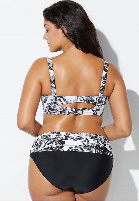 Plus Size Vintage Floral Underwire High Waisted Bikini Swimsuit