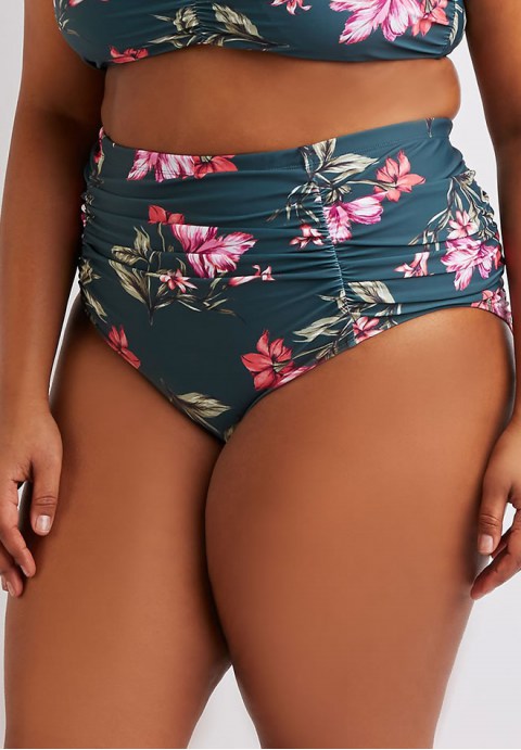 Plus Size Boho Floral Ruffle Halter High Waist Bikini Swimsuit