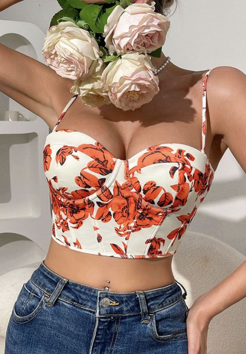 Charming Cream & Orange Foliage Bustier
