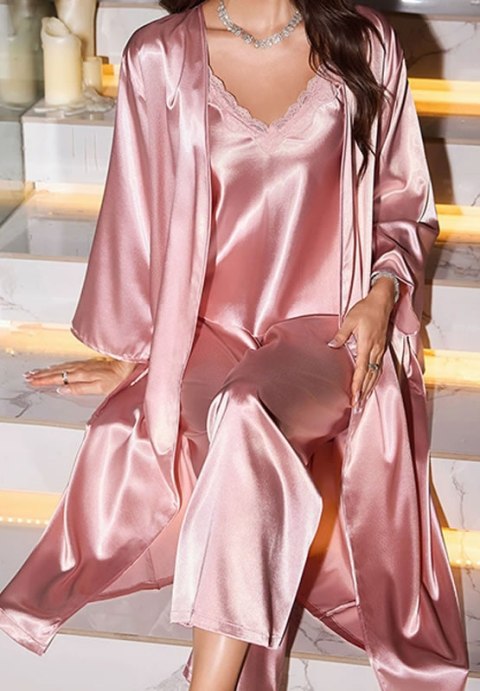 Elegant Pink Satin Robe and Pajama Set