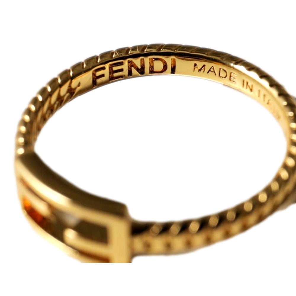 Fendi Baguette FF Logo Ring Gold Tone Twist Metal Band Medium