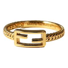 Fendi Baguette FF Logo Ring Gold Tone Twist Metal Band Medium