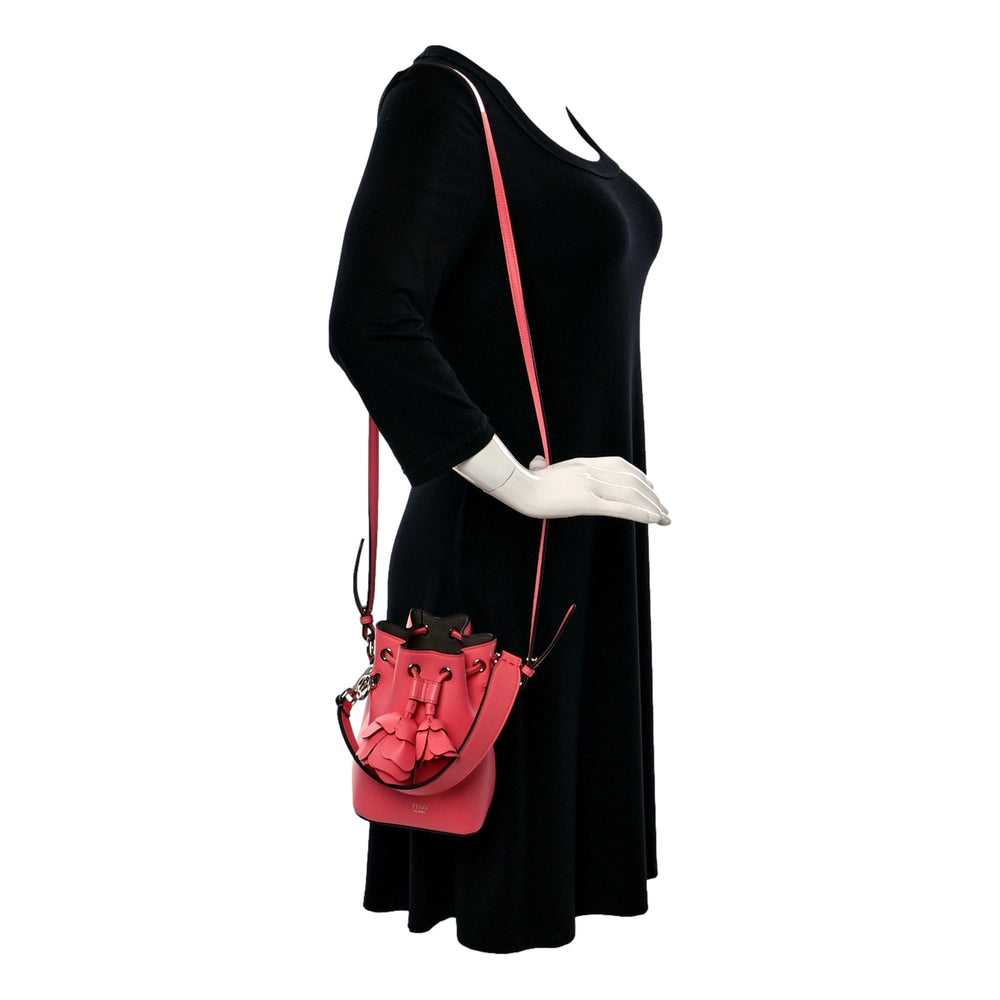 Fendi Mon Tresor Mini Bucket Bag Pink Calfskin Leather 3D Flower