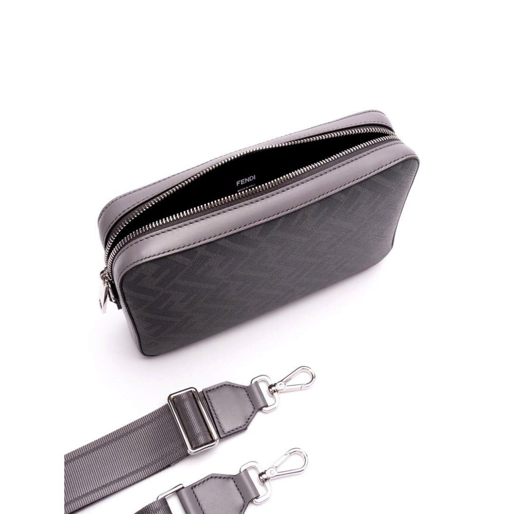 Fendi Diagonal FF Jacquard Acciaio Gray Camera Crossbody Bag