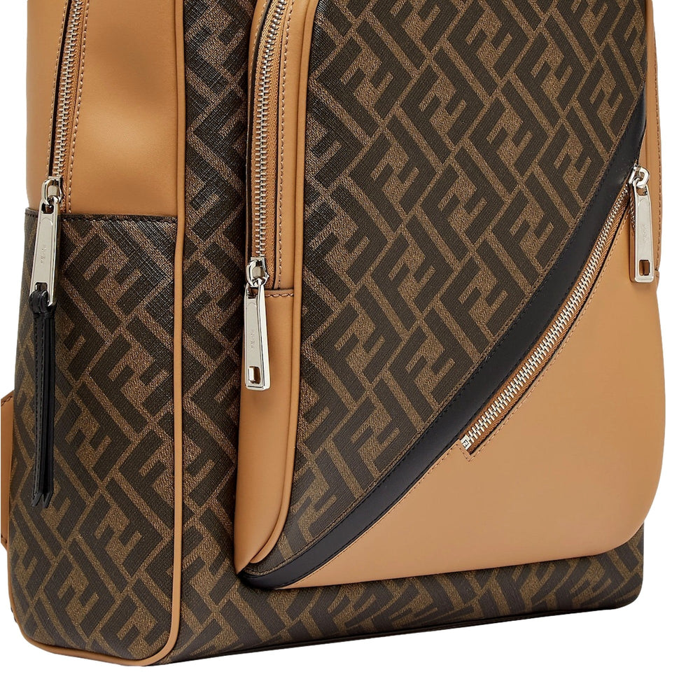 Fendi Diagonal FF Logo Backpack Black Canvas Leather Trim