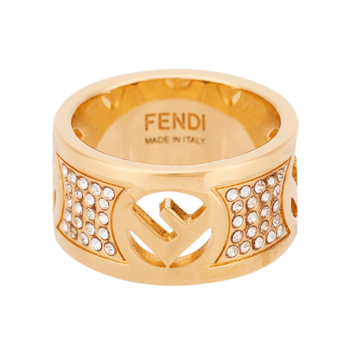 Fendi F is Fendi Crystal Gold Wide Band Ring Medium