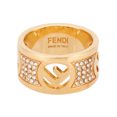 Fendi F is Fendi Crystal Gold Wide Band Ring Medium