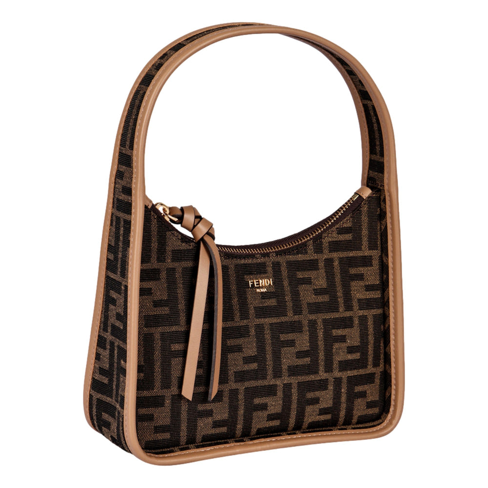 Fendi Fendessence Zucca Brown Canvas Crescent Mini Shoulder Bag