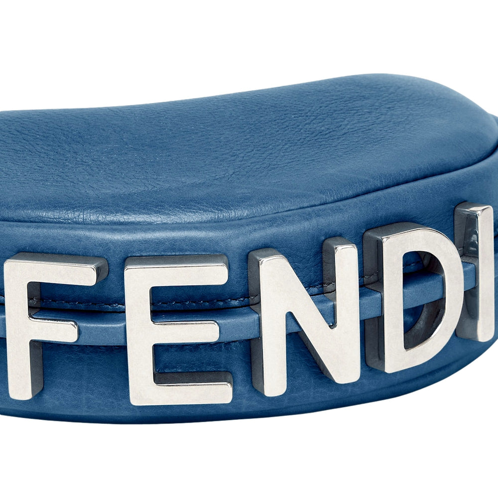 Fendi Fendigraphy Nano Hobo Calfskin Leather Mini Bag Blue