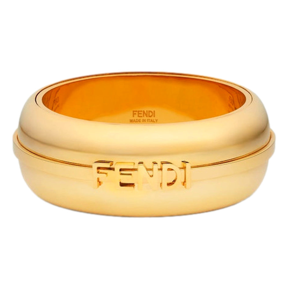 Fendi Fendigraphy Gold Tone Wide Logo Bangle Bracelet