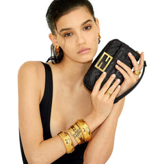 Fendi Fendigraphy Gold Tone Wide Logo Bangle Bracelet