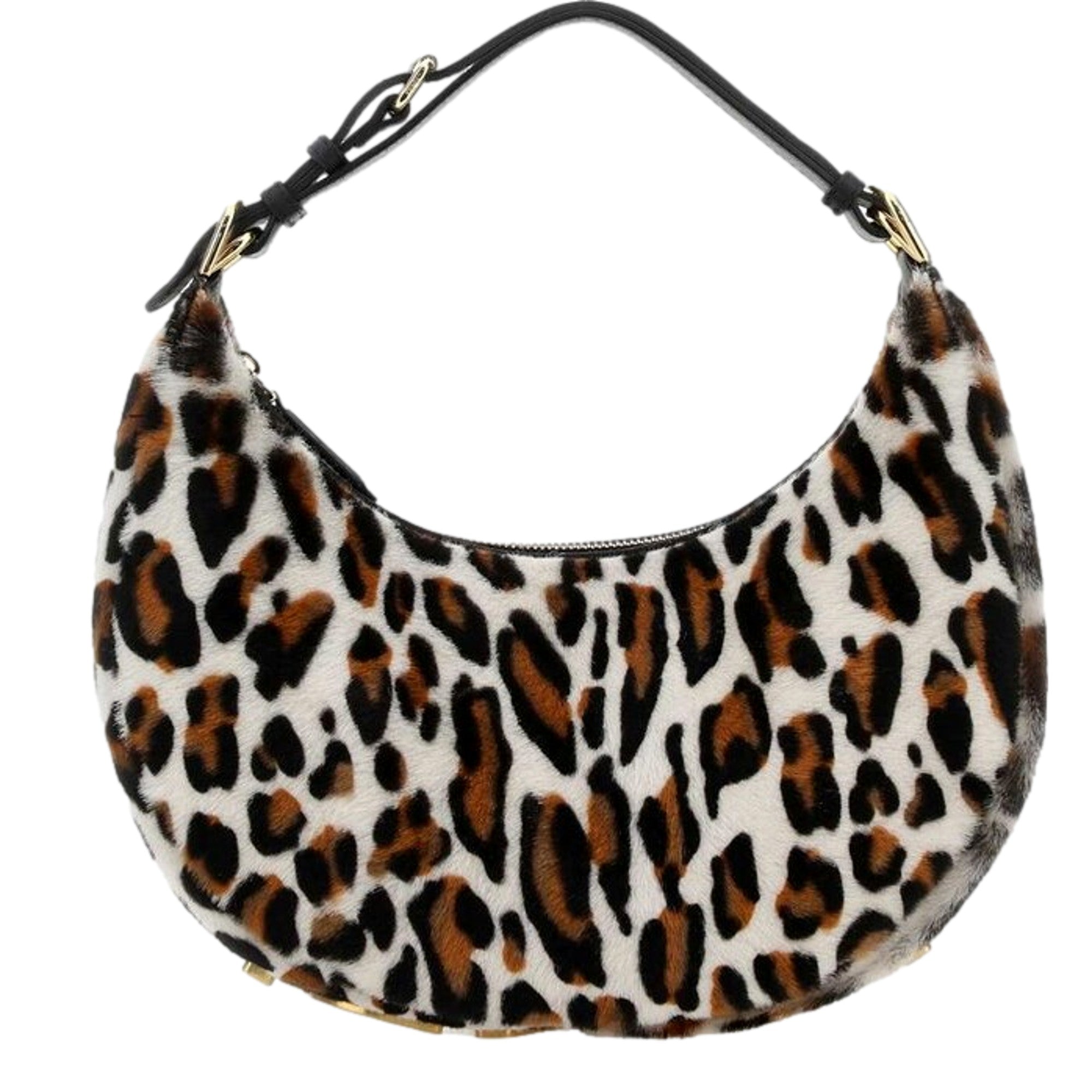 Fendi Fendigraphy Lamb Fur Animal Print Shoulder Bag Gold Hardware
