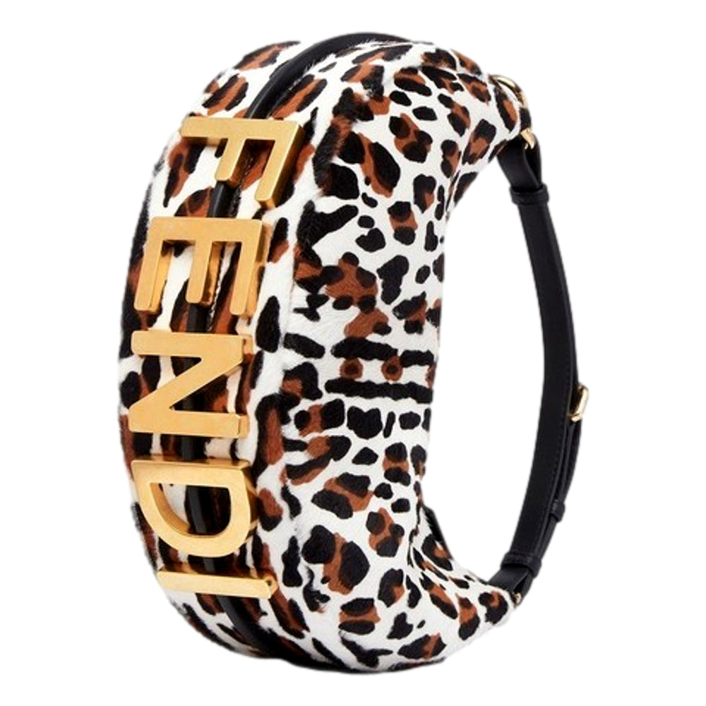 Fendi Fendigraphy Lamb Fur Animal Print Shoulder Bag Gold Hardware