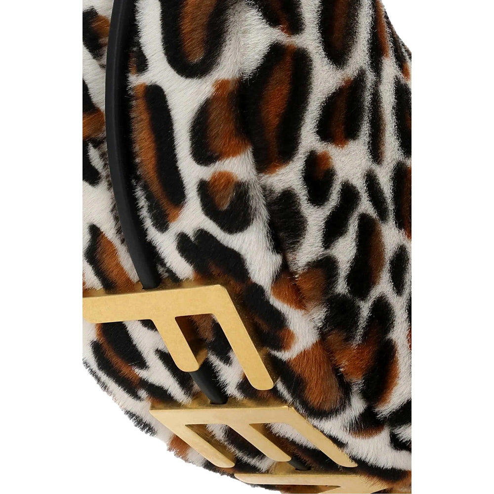 Fendi Fendigraphy Lamb Fur Animal Print Shoulder Bag Gold Hardware