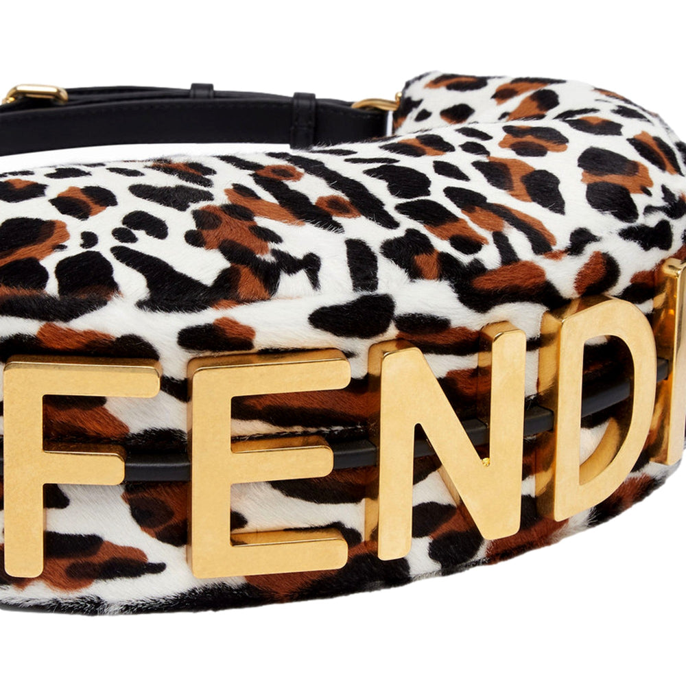Fendi Fendigraphy Lamb Fur Animal Print Shoulder Bag Gold Hardware