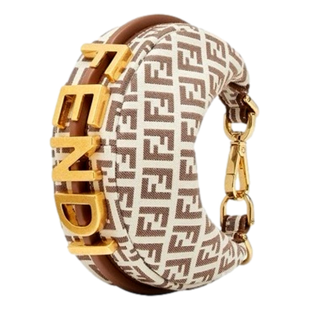 Fendi Fendigraphy Nano Hobo FF Canvas Leather Mini Bag Brown and White