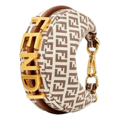Fendi Fendigraphy Nano Hobo FF Canvas Leather Mini Bag Brown and White