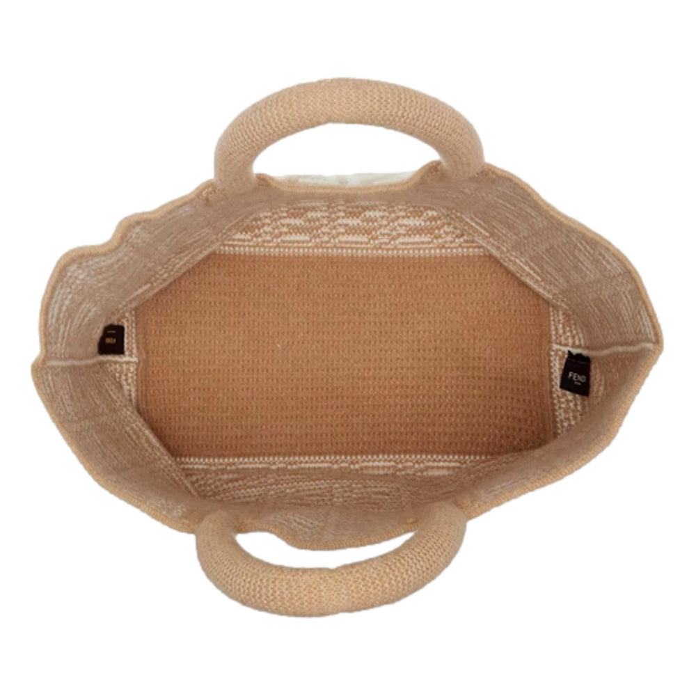 Fendi FF Cammello Large Shopper Tote Beige Knitted Cashmere Bag