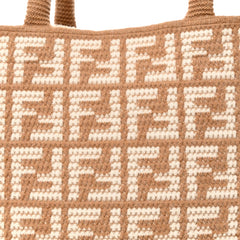 Fendi FF Cammello Large Shopper Tote Beige Knitted Cashmere Bag