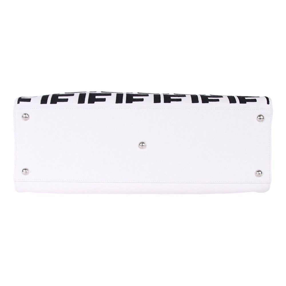Fendi FF Canvas X-Tote Bag Black White Leather Trim Turn Lock