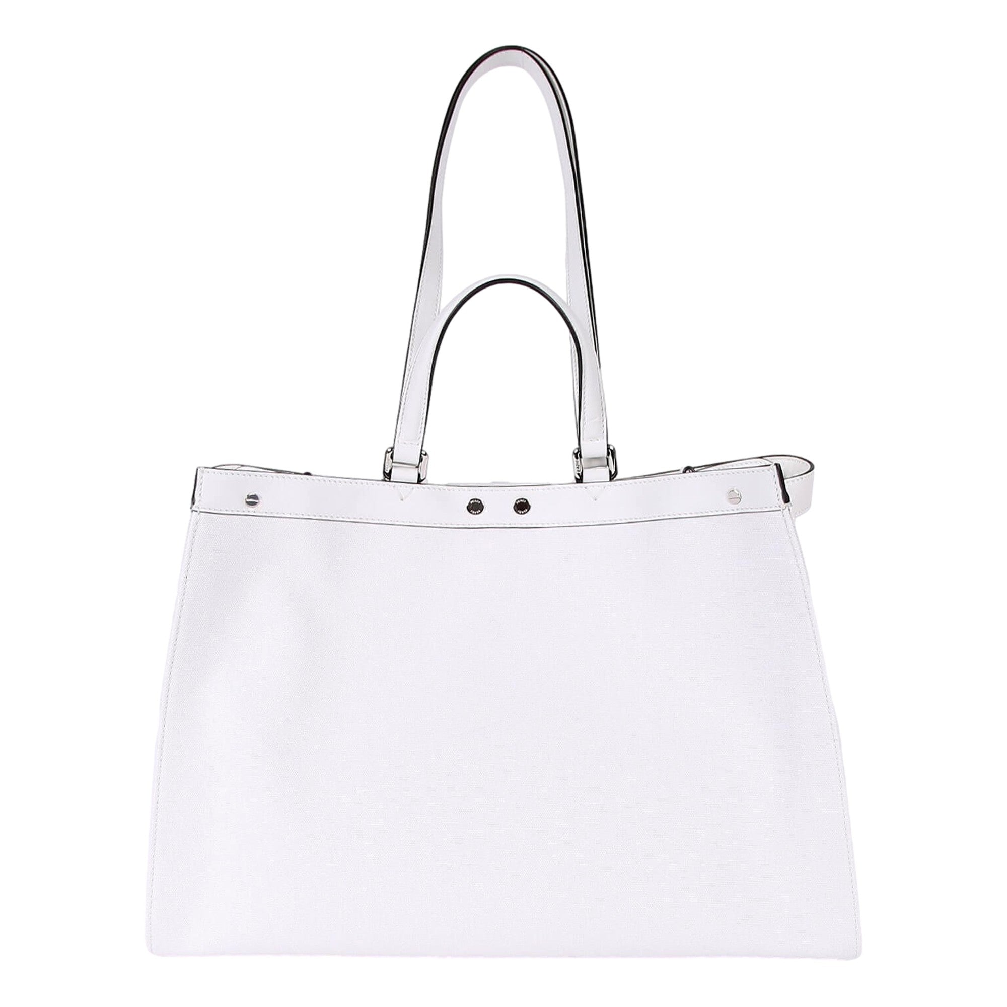 Fendi FF Canvas X-Tote Bag Black White Leather Trim Turn Lock