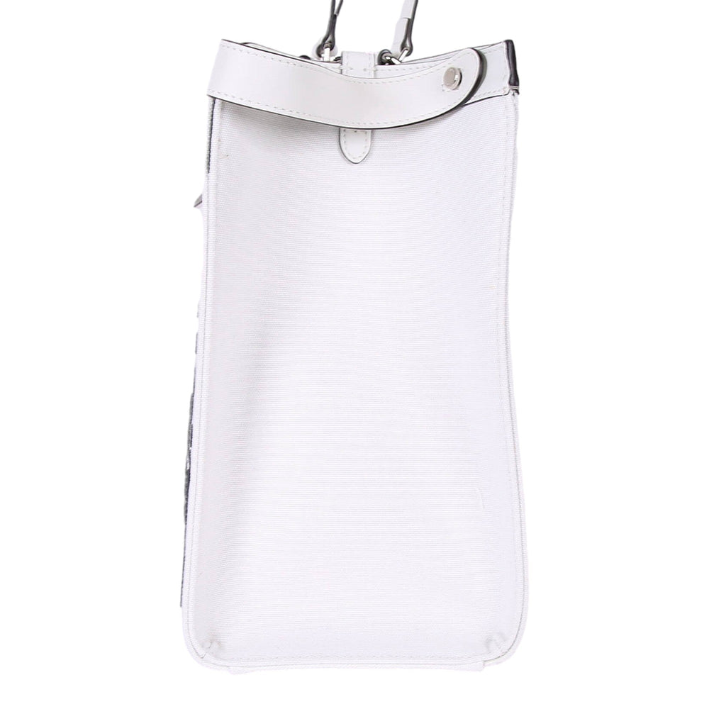 Fendi FF Canvas X-Tote Bag Black White Leather Trim Turn Lock