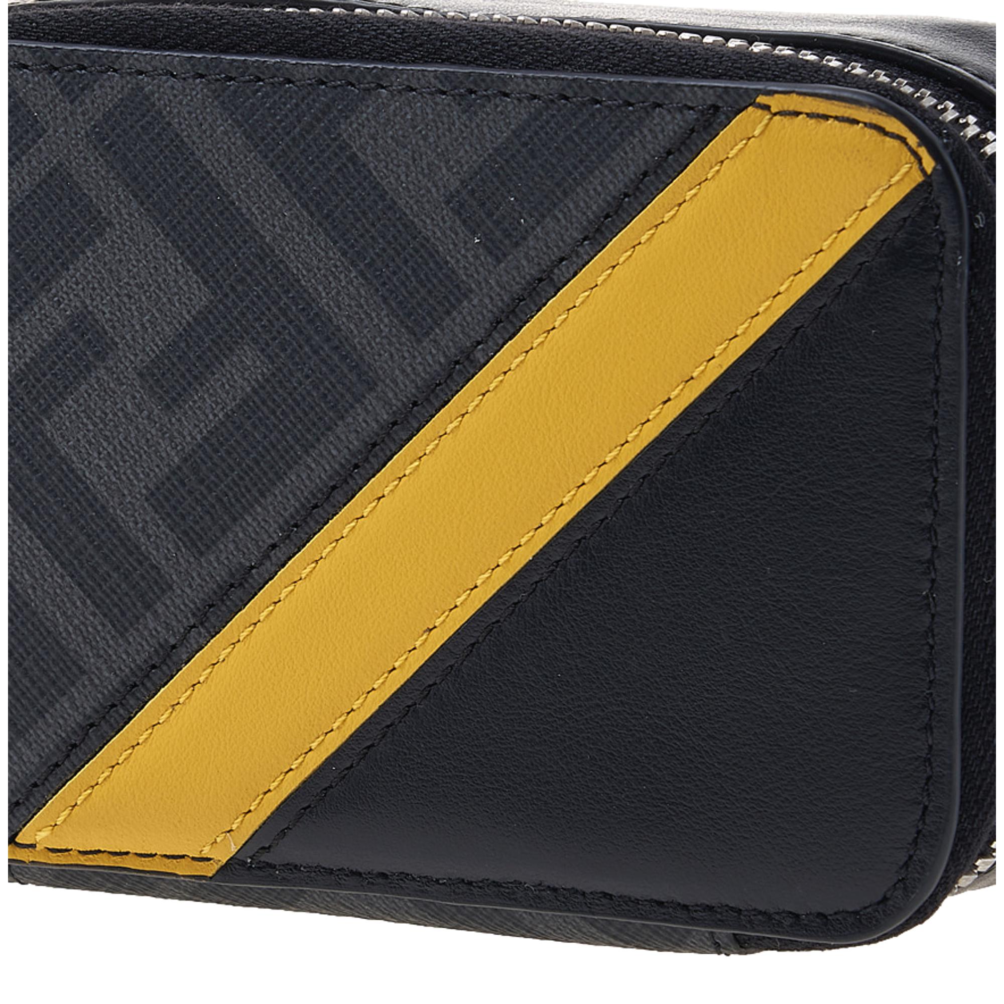 Fendi FF Diagonal Stripe Mini Camera Crossbody Bag Black Canvas Leather