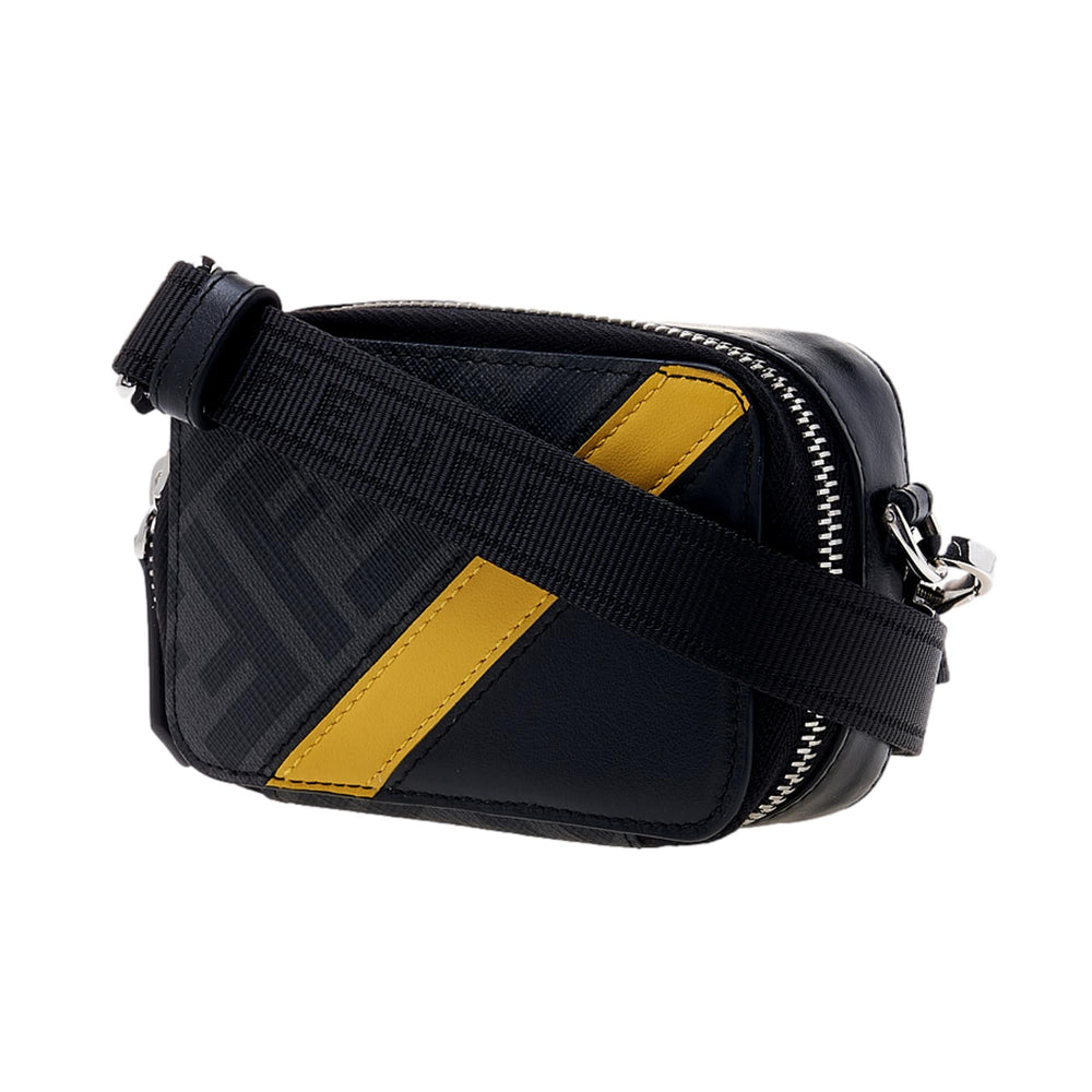 Fendi FF Diagonal Stripe Mini Camera Crossbody Bag Black Canvas Leather