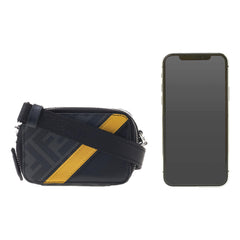 Fendi FF Diagonal Stripe Mini Camera Crossbody Bag Black Canvas Leather