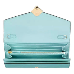 Fendi FF Diamonds Light Blue Calfskin Leather Continental Wallet on Chain Gold Hardware