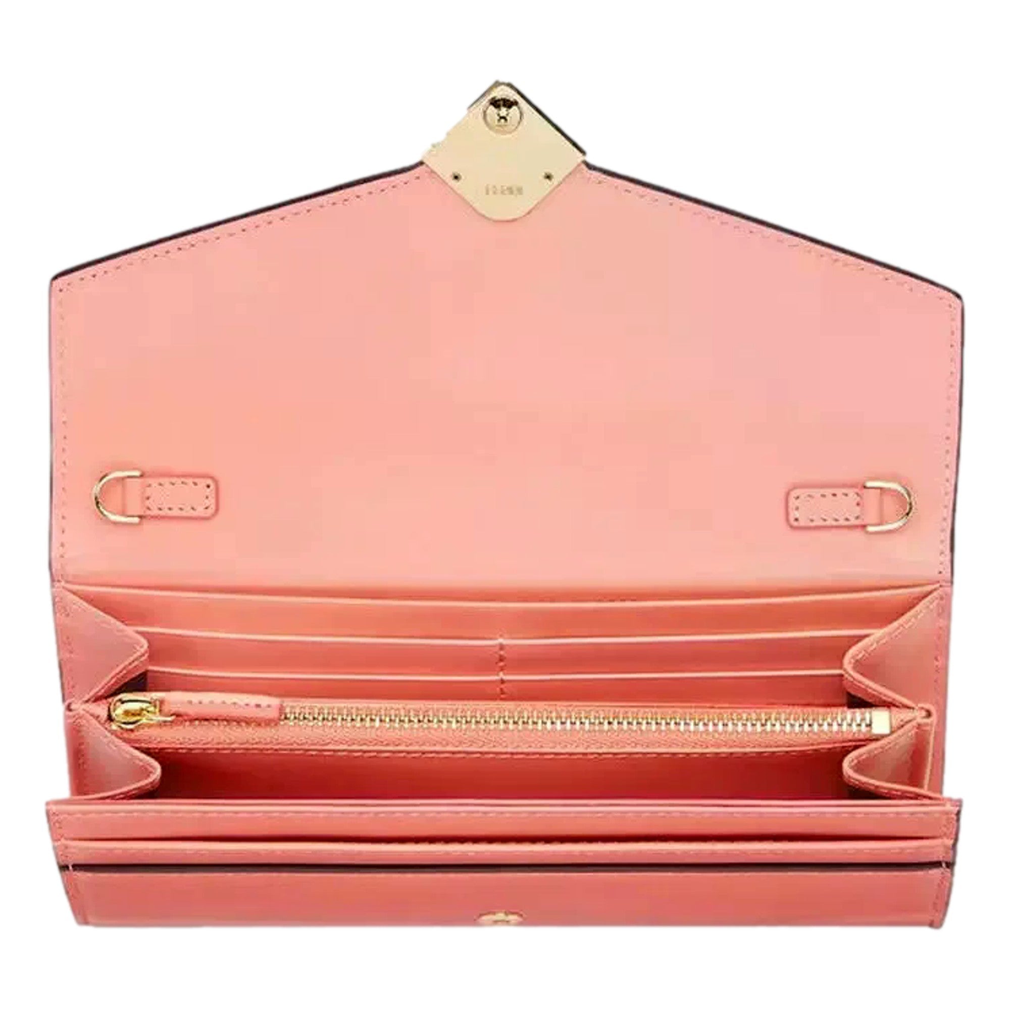 Fendi FF Diamonds Pesca Pink Calfskin Leather Continental Wallet