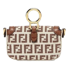 Fendi FF Canvas Nano Baguette Charm Crossbody Bag Brown White Gold Hardware
