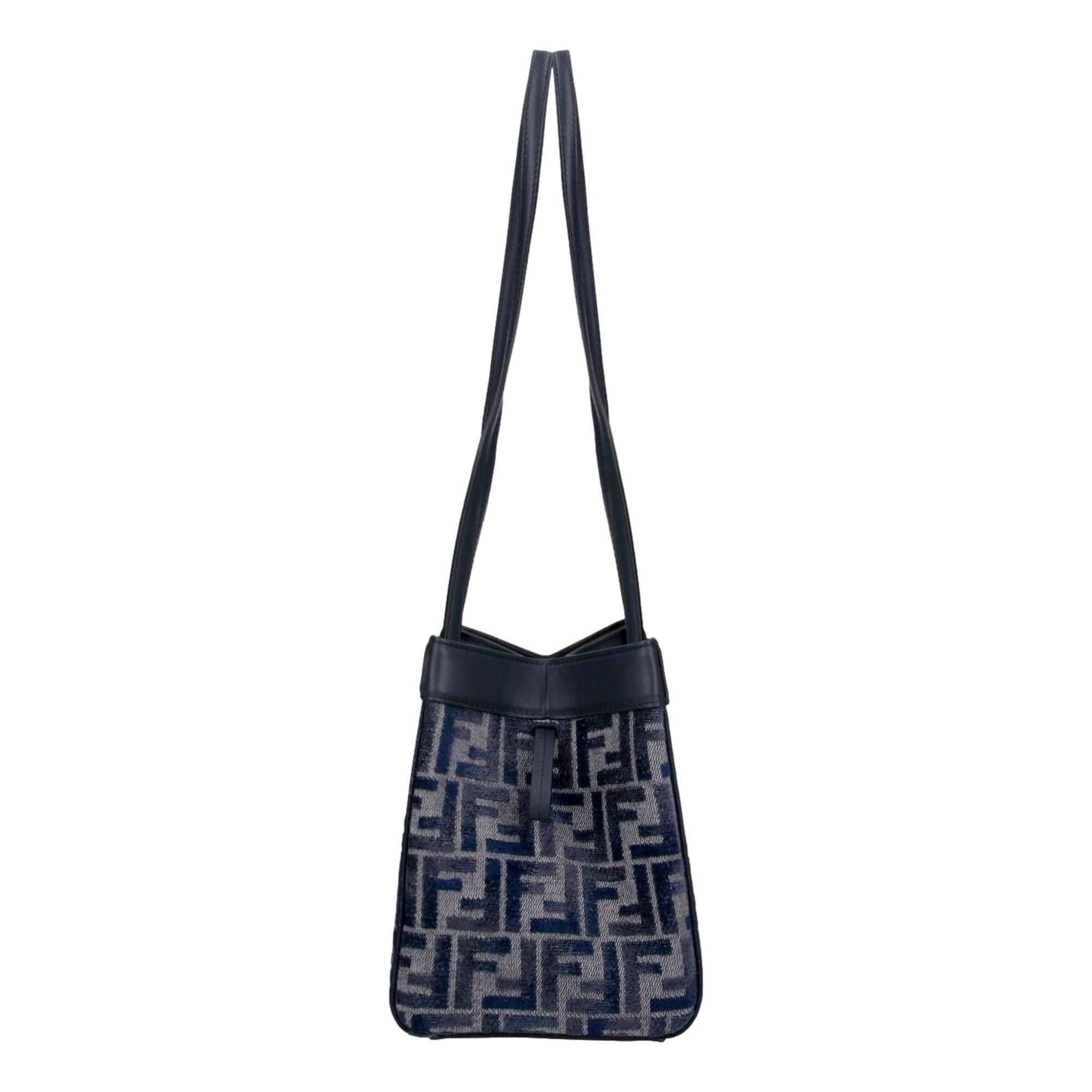 Fendi FF Origami Mini Sac Jacquard Canvas Leather Blue Handbag
