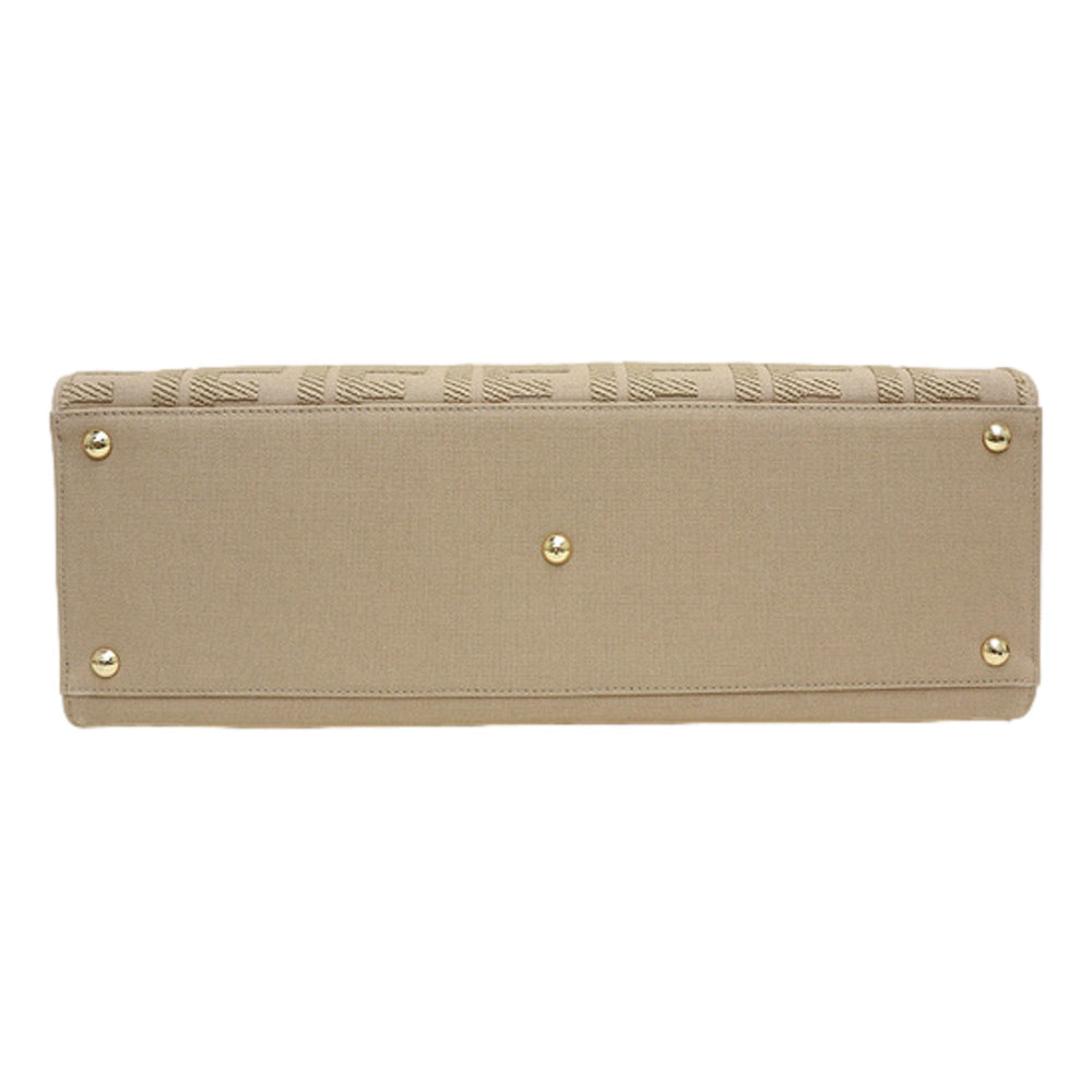 Fendi FF Peekaboo X-Lite Brown Beige Canvas and Leather Tote