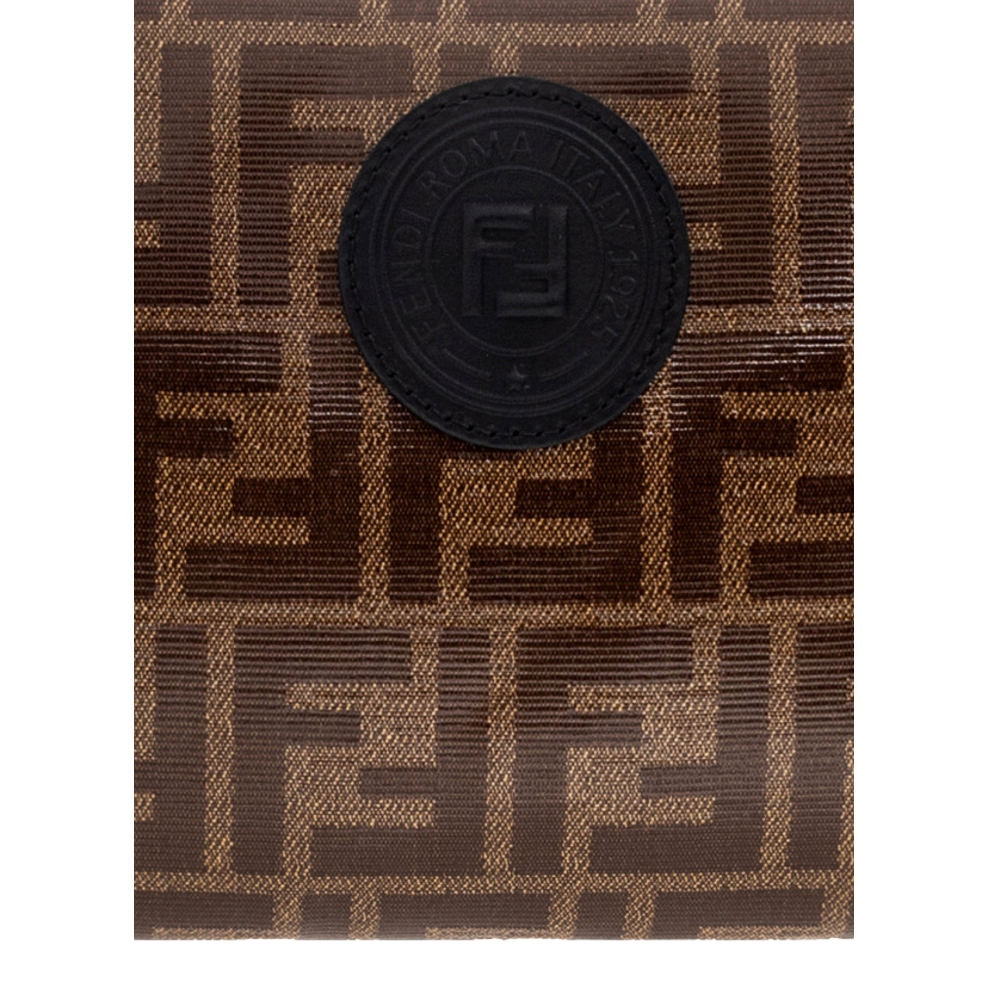 Fendi FF Zucca Brown Coated Canvas Flat Zipper Pouch Clutch