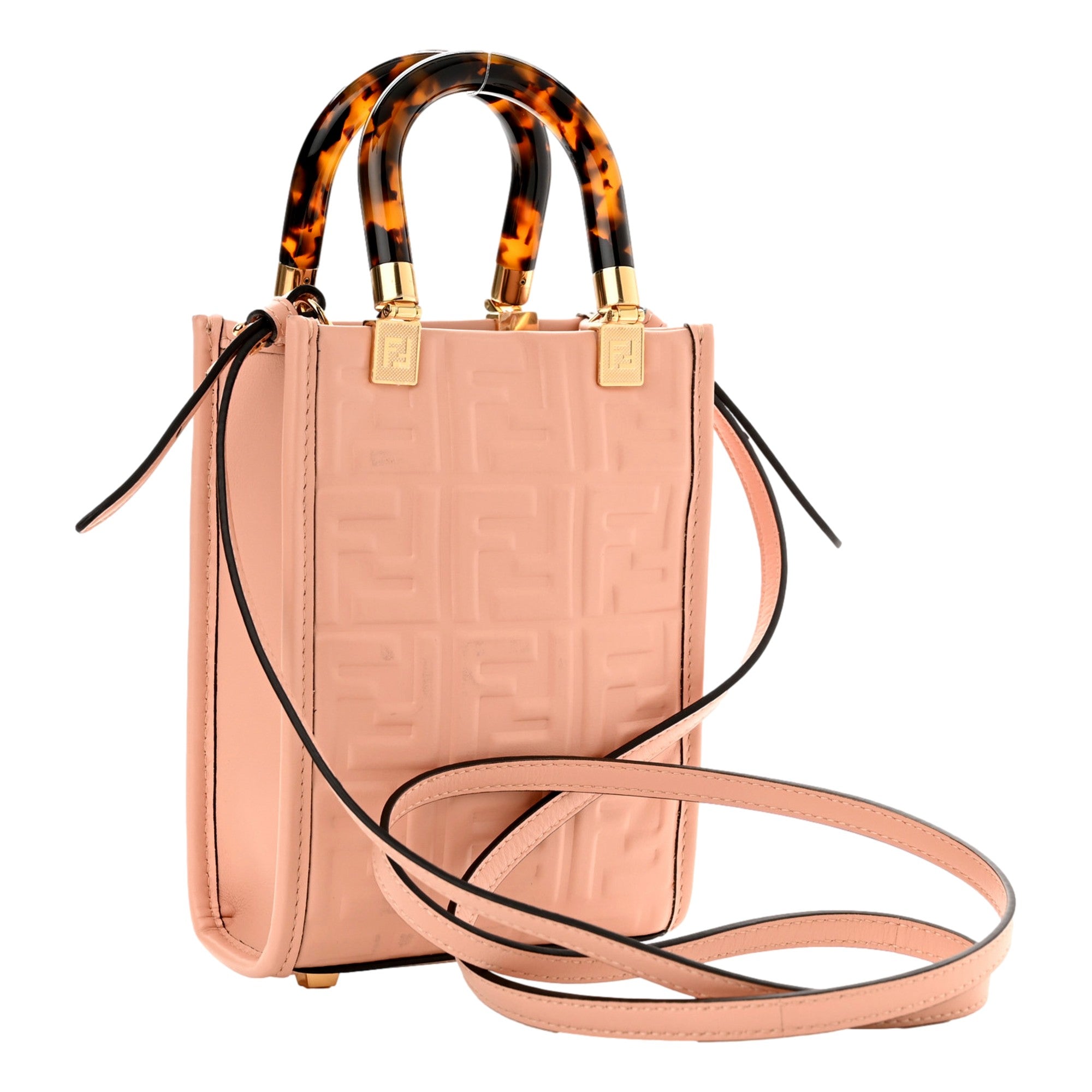 Fendi Mini Sunshine Shopper Tote Crossbody Baby Pink Zucca Leather
