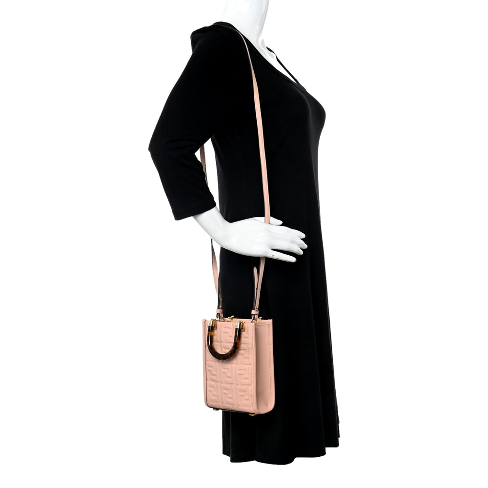 Fendi Mini Sunshine Shopper Tote Crossbody Baby Pink Zucca Leather