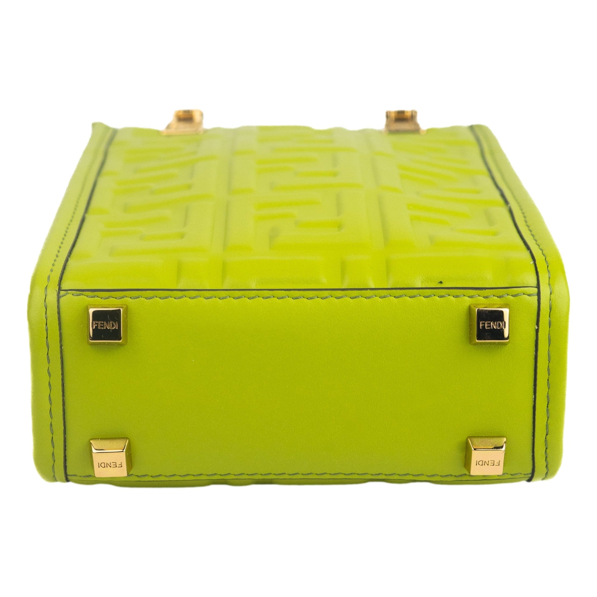 Fendi Mini Sunshine Shopper Tote Crossbody Wasabi Green Zucca Leather