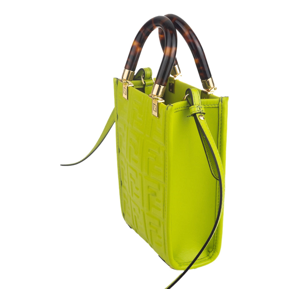 Fendi Mini Sunshine Shopper Tote Crossbody Wasabi Green Zucca Leather