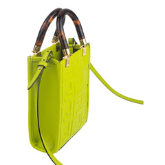 Fendi Mini Sunshine Shopper Tote Crossbody Wasabi Green Zucca Leather