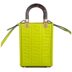 Fendi Mini Sunshine Shopper Tote Crossbody Wasabi Green Zucca Leather