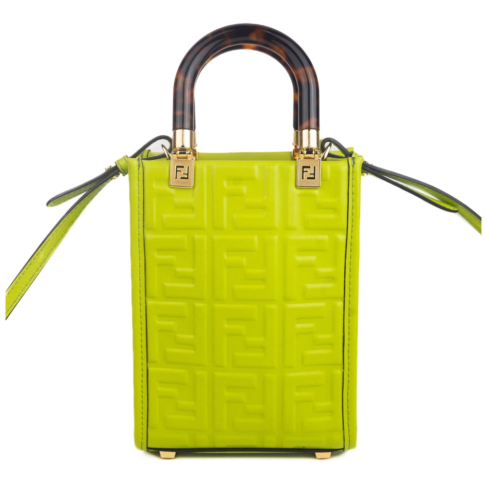 Fendi Mini Sunshine Shopper Tote Crossbody Wasabi Green Zucca Leather