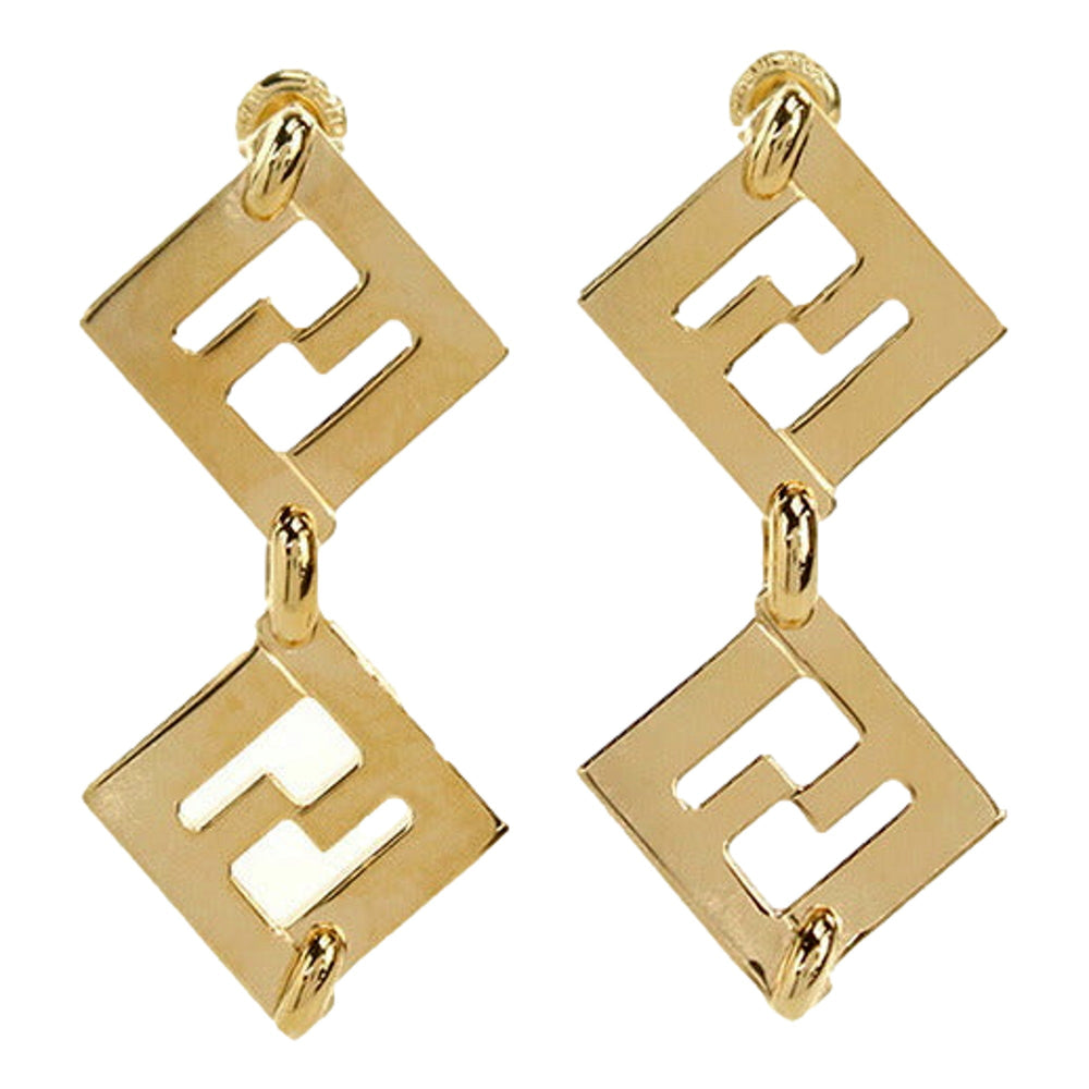 Fendi Forever FF Gold Tone Metal Dangle Stud Earrings