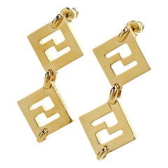 Fendi Forever FF Gold Tone Metal Dangle Stud Earrings