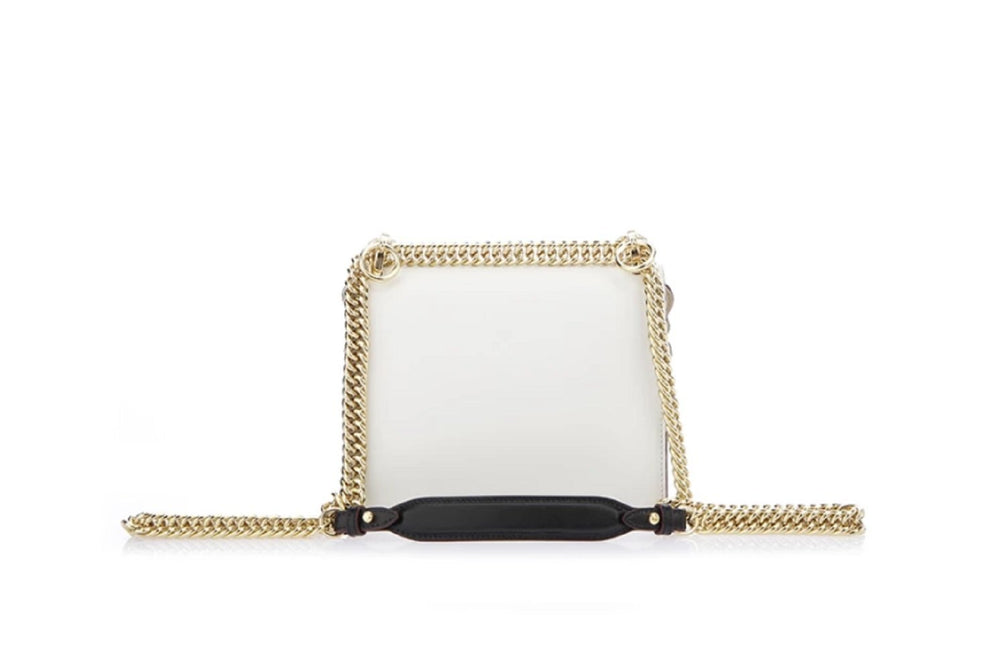 Fendi Kan I Floral Calfskin Leather Chain Bag White Multicolor