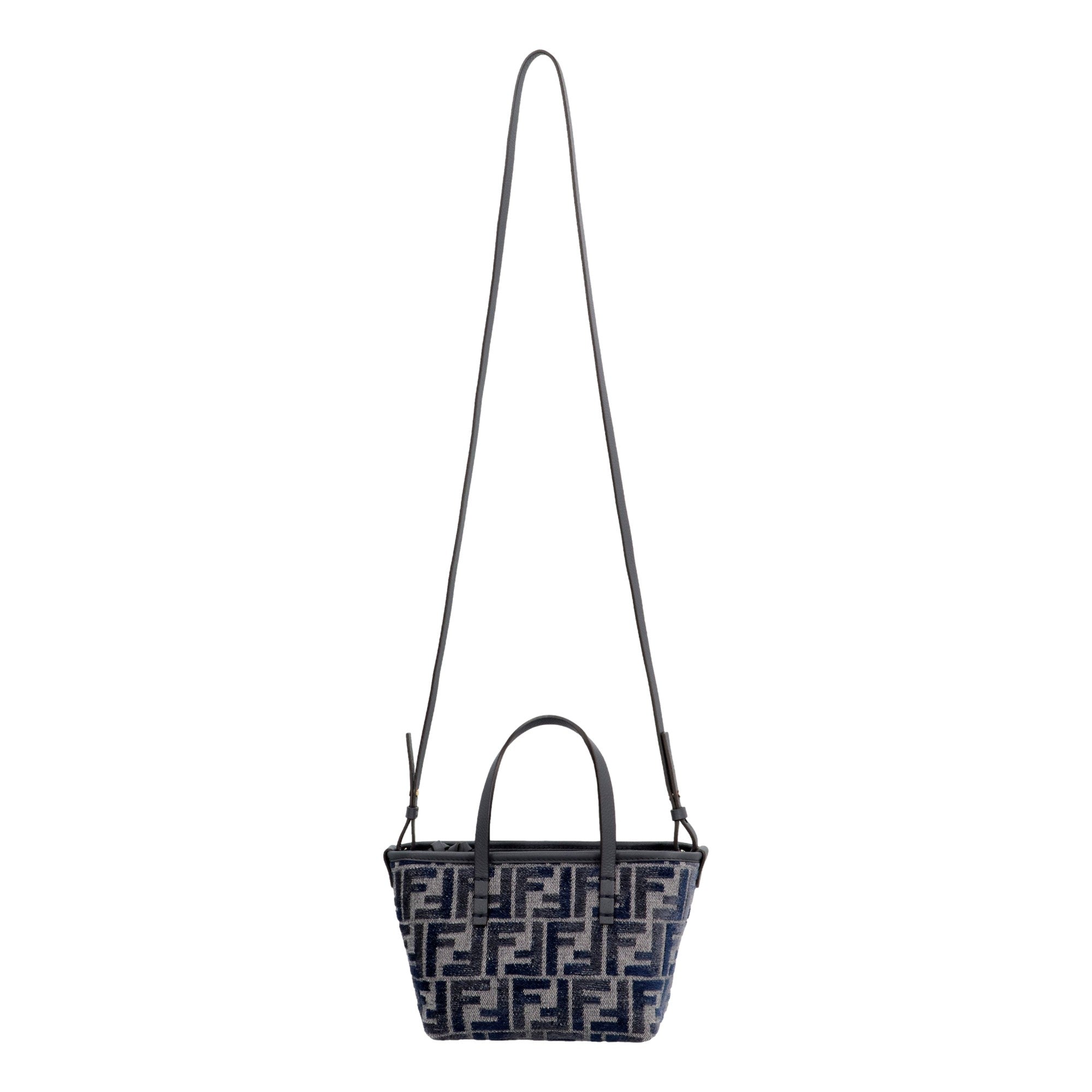 Fendi Mini Roll FF Shopping Tote Blue Gray Chenille Small Handbag