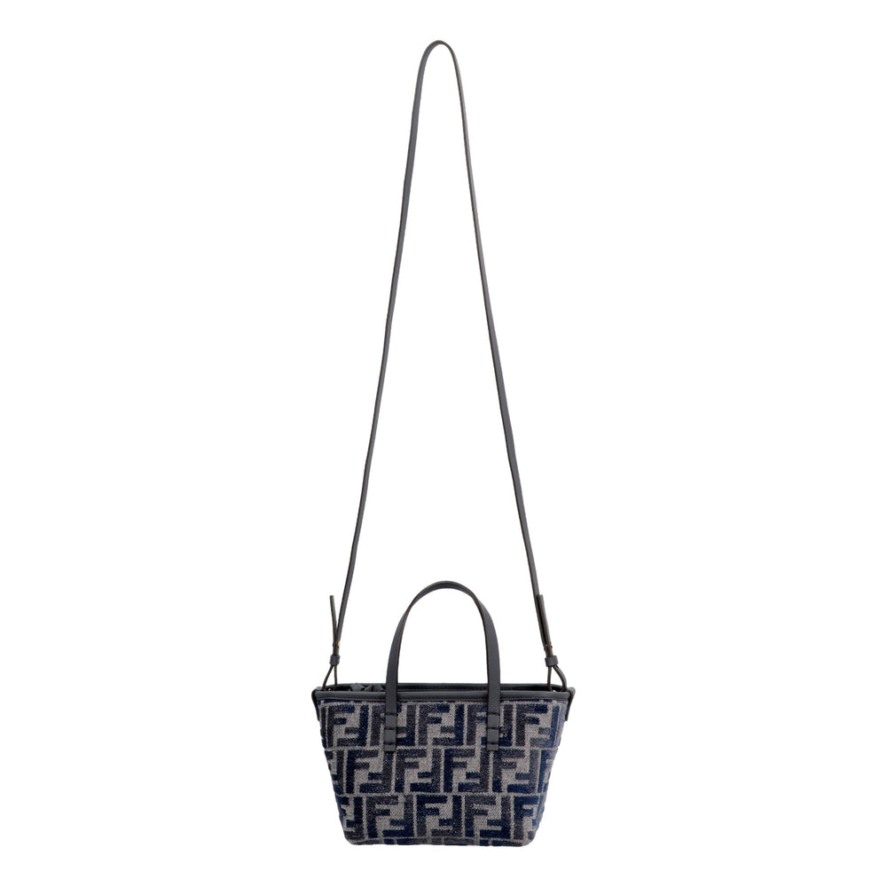 Fendi Mini Roll FF Shopping Tote Blue Gray Chenille Small Handbag