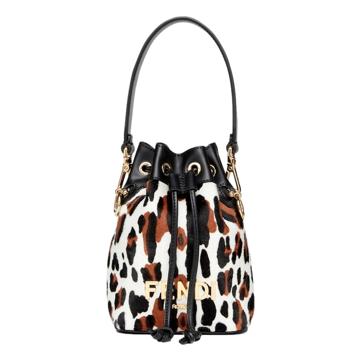 Fendi Mon Tresor Mini Bucket Crossbody Animal Print Sheepskin Bag